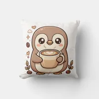 Cute Penguin Latte Heart Throw Pillow