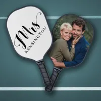 Personalized Mrs Newlywed Typography Photo Pickleball Paddle