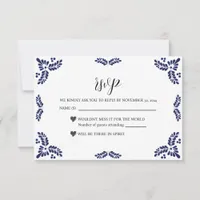 Mexican Talavera Black Floral Minimalist Wedding RSVP Card