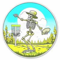 Skeleton Playing Disc Golf  Sticker