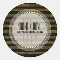 Black Gold Glam Stripes Monogram Wedding Sticker