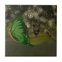 Cute Fairy in Boat with Fireflies Ceramic Tile