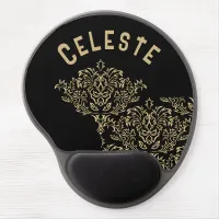 Monogrammed Gold Pattern on Black | Gel Mouse Pad