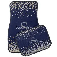 Chic Gold Silver Glitter Confetti Navy Monogram Car Floor Mat