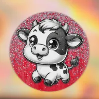 Silver Glitter on Red with a Cow | Cutting Board