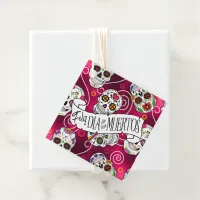 Sugar Skulls and Swirls Rose Red ID725 Favor Tags