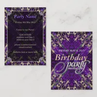 Purple Gold Deco Birthday Party Invitation Cards