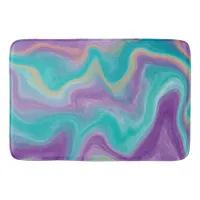 Purple, Teal and Gold Swirls Fluid Art  Bath Mat