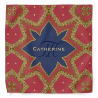 Red Gold Glitter Geometric Monogram Bandana