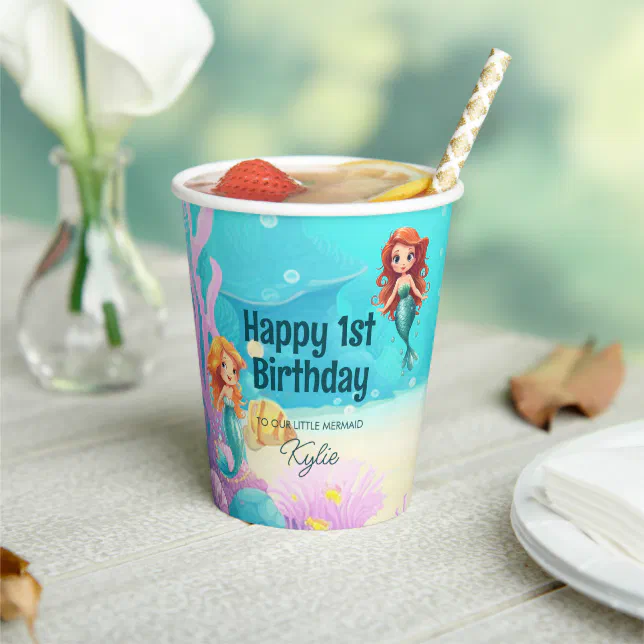 Little Mermaids Under the Sea Birthday Party Round Paper Cups