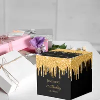 Birthday glitter black gold sparkle monogram name favor boxes