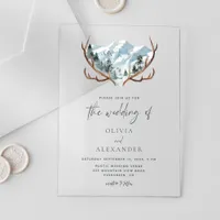 Rustic Antlers Mountain Wedding Acrylic Invitations