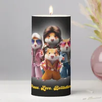 Funny Peace. Love. Bellbottoms. Hamster Supergroup Pillar Candle