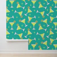 Margarita Cocktails Patterned Retro Blue Wallpaper