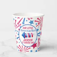 Red White and Blue Little Firecracker Birthday  Paper Cups
