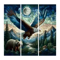 Mosaic Bear and Eagle in the Mountains Ai Art