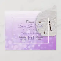 Purple Sand Dollar Themed Wedding Save the Date Announcement Postcard