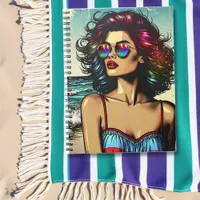 Beautiful Woman on Beach Comic Book Pop Art