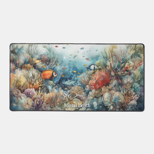 Miami Beach coral reef and fishes watercolor Desk Mat