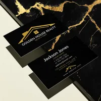 Custom Black + Gold Home Realtors Luxury Modern Business Card