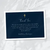 Simple Script Gold Cross Sympathy Funeral  Thank You Card