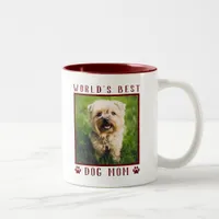 World's Best Dog Mom Paw Prints Pet Photo Burgundy Two-Tone Coffee Mug