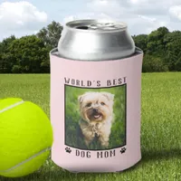 Pink World's Best Dog Mom Paw Prints Pet Photo Can Cooler