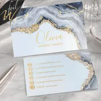 Foil Dusty Blue Marbled Agate Gold Nuggets Business Cards