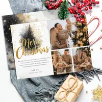 Elegant Watercolor Tree Multi Photo Christmas Card