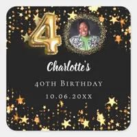 40th birthday black gold stars photo square sticker