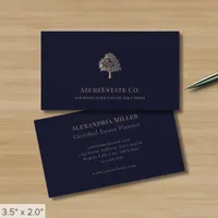 Dark Blue Gold Tree Logo Emblem Business Card