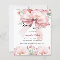 Sweet 16 bow pink watercolor florals invitation