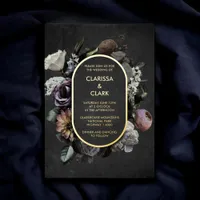 Dark Moody Bold Vintage Floral Black Wedding Foil Invitation