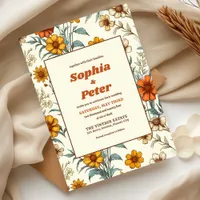 Retro Vintage Floral 70s Timeless Elegant Wedding Invitation