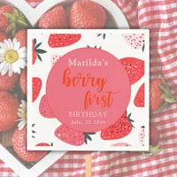  Berry First Strawberry Birthday Party Red Napkins