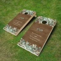 Rustic Wood Eucalyptus Greenery Wedding Cornhole Set