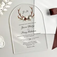 Elegant Rustic Floral Antlers Wedding Acrylic Invitations