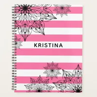Chic Black Mandalas on Pink and White Stripes Planner
