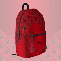 Blood red dahlias in gothic style, personalizable  printed backpack