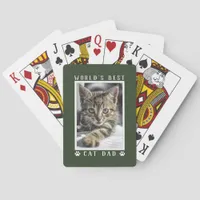 World's Best Cat Dad Paw Prints Custom Photo Green Poker Cards