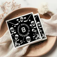 Hockey black and White Themed Kids Birthday Party Napkins