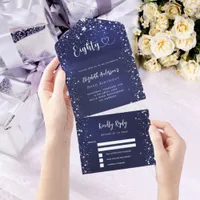 80th Birthday navy blue silver stars rsvp All In One Invitation
