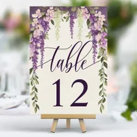 Watercolor Wisteria Floral Calligraphy Wedding Table Number