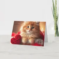 Ginger Valentine Kitten Yarn Heart Card