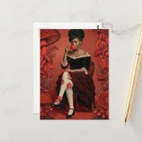 Beautiful Woman Drinks Tea Red Mushrooms Postcard