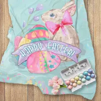 Easter Bunny, Eggs and Confetti ID377 Fleece Blanket