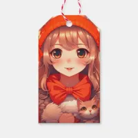 Anime Girl with Orange Kitten Christmas Gift Tags