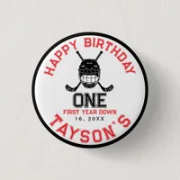 Hockey First Year Down 1st birthday  Button