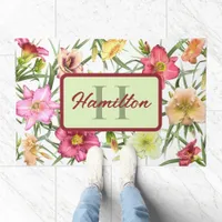 Daylilies Floral Botanical Art Personalized Doormat