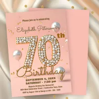 Chic Peach Pink and Gold 70th Birthday Celebration Invitation